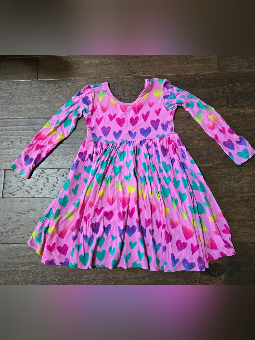 Little Sleepies Pink Heart Print Long Sleeve Twirl Dress